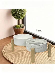 Elevated Cat Bowl, Ceramic Dog Bowl, Suitable For Small And Medium‑Sized Dogs, Food And Water Bowl With Stand, Weighted Pet Feeding Bowl, Ceramic Dog Bowl, Marble. - Multicolor - View 10