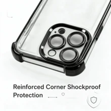 Teckwe Phone Case: Luxurious Four-Corner Anti-Fall Shockproof Electroplated Transparent Phone Case, Compatible With IPhone 18/17/16/15/14/13/12/11 Pro Max Plus Air, Transparent Anti-Drop Design, Suitable For 17Pro And 17ProMax, Soft Frame, Minimalist Style, Protects The Phone - Black - View 2