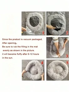 Round Donut Fluffy Pet Bed, Soft Warm Calming Cushion For Small Medium Large Dogs Cats, Non-Slip Machine Washable Cozy Nest, Multi-Color Plush Sleeping Mat For Indoor Home Crate Sofa Floor, All-Season Deep Sleep Pet Supplies Gift For Puppy Kitten - Grey - View 14
