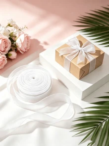 White Chiffon Sheer Ribbon For Gift Wrapping Wedding Bouquet DIY Crafts Home Decor Party Supplies Elegant Packaging Satin Glossy Translucent Luxe Bow Material Sash Wedding Decor Gift Wrap Ribbon Holiday Wrapping Party Favor Decor Bow Making Supplies - White - View 6