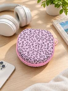 Leopard Pink EVA Hard Shell Headphone Carrying Case, Soft Lining With Mesh Pocket, Portable Travel Drop‑Proof Storage Box, Compatible With Apple Over‑Ear Headphones, Large‑Size Audio Headset Protective Carry Shell - Multicolor - View 5