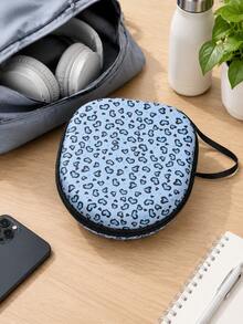 Leopard Pink EVA Hard Shell Headphone Carrying Case, Soft Lining With Mesh Pocket, Portable Travel Drop‑Proof Storage Box, Compatible With Apple Over‑Ear Headphones, Large‑Size Audio Headset Protective Carry Shell - Multicolor - View 4
