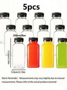 1/5 Pcs Reusable Juice Bottles 8 Oz & 12 Oz (250ml/350ml) | Leakproof Lids, Refrigerator-Fit Smoothie Containers, Empty Plastic Drink Bottles - Black Cap Bottle - View 7