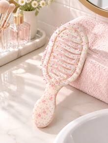 1Pc Mini Pink Sakura Hollow Portable Styling Hair Comb, Multi‑Function Wet & Dry Hair Brush For All Hair Types, Unisex Hairdressing Tool, Essential For Salon, Beauty Travel, Mother's Day Gift - Multicolor - View 2