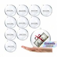 Transparent Fillable Decorative Orbs, 8 Different Sizes, DIY Plastic Acrylic Filling Balls For Halloween, Christmas, And Party Decorations (10 Pieces) - White - View 1