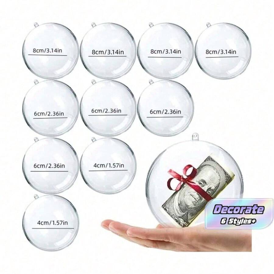 Transparent Fillable Decorative Orbs, 8 Different Sizes, DIY Plastic Acrylic Filling Balls For Halloween, Christmas, And Party Decorations (10 Pieces) - White - View 1
