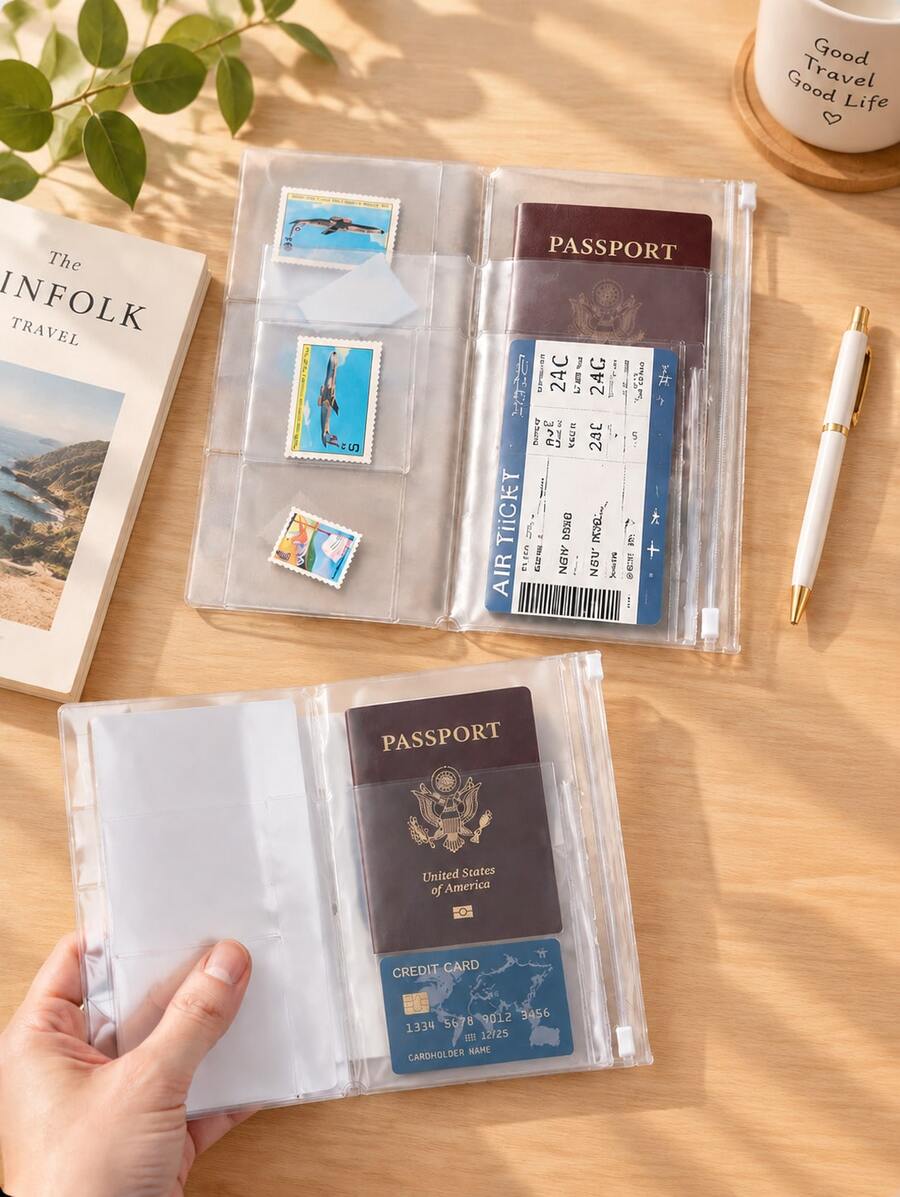 Haus Hana 1 túi đựng thẻ nhựa có khóa kéo cho sổ tay du lịch, phụ kiện sổ TN Diary/Journal/Scrapbook/Logbook cỡ chuẩn và cỡ hộ chiếu, ngăn đựng thẻ - Nhiều màu - Xem 1