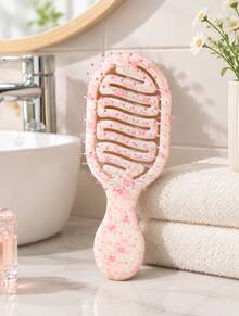 1Pc Mini Pink Sakura Hollow Portable Styling Hair Comb, Multi‑Function Wet & Dry Hair Brush For All Hair Types, Unisex Hairdressing Tool, Essential For Salon, Beauty Travel, Mother's Day Gift - Multicolor - View 8