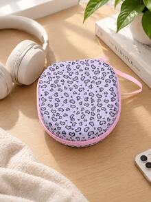 Leopard Pink EVA Hard Shell Headphone Carrying Case, Soft Lining With Mesh Pocket, Portable Travel Drop‑Proof Storage Box, Compatible With Apple Over‑Ear Headphones, Large‑Size Audio Headset Protective Carry Shell - Multicolor - View 7