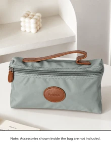 Haus Hana 1PC Retro Simple Nylon Makeup Bag, Handheld Cosmetic Pouch, Large Capacity Zipper Travel Toiletry Organizer, Lightweight Portable Storage Bag For Cosmetics, Ideal For Daily Use, Vacation, Business Trip & Outdoor Activities - Multicolor - View 12