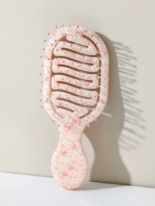 1Pc Mini Pink Sakura Hollow Portable Styling Hair Comb, Multi‑Function Wet & Dry Hair Brush For All Hair Types, Unisex Hairdressing Tool, Essential For Salon, Beauty Travel, Mother's Day Gift - Multicolor - View 7