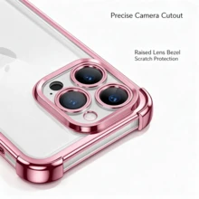 Teckwe 手機殼：奢華四角防摔防震電鍍透明手機殼，相容 iPhone 18/17/16/15/14/13/12/11 Pro Max Plus Air，透明防摔設計，適用於 17Pro 和 17ProMax，軟框，極簡風格，保護手機 - 粉色 - 查看 4