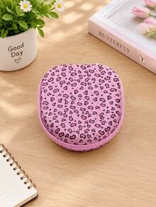 Leopard Pink EVA Hard Shell Headphone Carrying Case, Soft Lining With Mesh Pocket, Portable Travel Drop‑Proof Storage Box, Compatible With Apple Over‑Ear Headphones, Large‑Size Audio Headset Protective Carry Shell - Multicolor - View 8