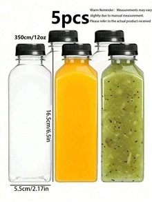 1/5 Pcs Reusable Juice Bottles 8 Oz & 12 Oz (250ml/350ml) | Leakproof Lids, Refrigerator-Fit Smoothie Containers, Empty Plastic Drink Bottles - Black Cap Bottle - View 6