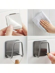 Stainless Steel Self Adhesive Drain Rack 2/4/8/12PCS, No Drill Wall Mount Sink Organizer Shelf For Kitchen Bathroom, Space Saving Storage Rack For Living Room Entryway Home Use, Rust Proof Durable Easy Install - Silver - View 2