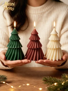 Muroi Mono 1pc/3pcs Christmas Tree Shaped Aromatherapy Candles, 3D Pleated Layered Christmas Candles, Holiday Home Dining Table Decorations, Holiday Gifts - pine tree - View 2