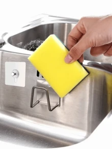 5PCS Sturdy Stainless Steel Adhesive Sponge Holder With Heavy Duty Hook Multi Functional Kitchen Bathroom Organizer Rack Waterproof Rust Resistant Durable Sink Caddy Scrubber Dishcloth Storage Home Kitchen Bathroom Daily Use Space Saving - Silver - View 4