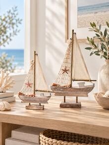 Haus Hana 1pc Wooden Sailboat Model, Creative Desktop Decor For Office, Living Room, Nautical Home Decoration, Handcrafted Boat Ornament, Gift For Sailors, Housewarming - multicolor - View 1