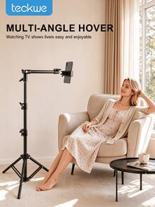 Teckwe Lazy Person Support Bracket Adjustable Floor Tripod With Rotating Telescopic Arm And Phone Holder, Featuring Adjustable Height And Angle. Suitable For Smartphone Photography, Live Streaming, Video Recording, Cooking, Painting, And Food Photography - A Stable Tripod Structure - 55inch - View 1