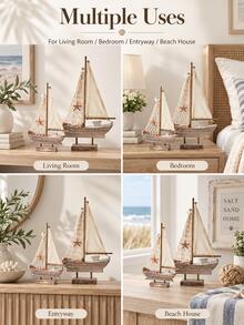 Haus Hana 1pc Wooden Sailboat Model, Creative Desktop Decor For Office, Living Room, Nautical Home Decoration, Handcrafted Boat Ornament, Gift For Sailors, Housewarming - multicolor - View 3