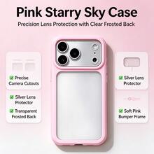 Teckwe Phone Case: Starry‑Sky Phone Case Macaron Frame Matte Translucent Phone Case, Soft Macaron Color Bumper And Frosted Semi-Transparent Back Panel, Resisting Fingerprints And Oil Smudges Effectively, Flexible Shock-Absorbing Bumper Cushions - Pink - View 2