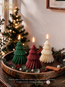 Muroi Mono 1pc/3pcs Christmas Tree Shaped Aromatherapy Candles, 3D Pleated Layered Christmas Candles, Holiday Home Dining Table Decorations, Holiday Gifts - pine tree - View 1