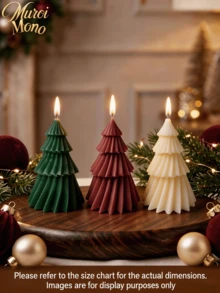 Muroi Mono 1pc/3pcs Christmas Tree Shaped Aromatherapy Candles, 3D Pleated Layered Christmas Candles, Holiday Home Dining Table Decorations, Holiday Gifts - pine tree - View 4
