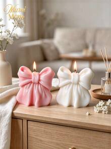 Muroi Mono 1pc/2pcs 3D Bowknot Shaped Scented Candle, Ins Style Handmade Aromatherapy Candle For Home Decor, Birthday & Holiday Gift - bow - View 4