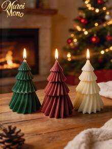 Muroi Mono 1pc/3pcs Christmas Tree Shaped Aromatherapy Candles, 3D Pleated Layered Christmas Candles, Holiday Home Dining Table Decorations, Holiday Gifts - pine tree - View 5