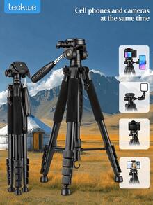 Teckwe Tripod For Camera Phone Video Recording Photography Heavy Duty, Professional Travel Tripod, With Phone Clip And Carry Bag, Compatible With DSLR Camera Phone, Max Load 15 LB - View 1