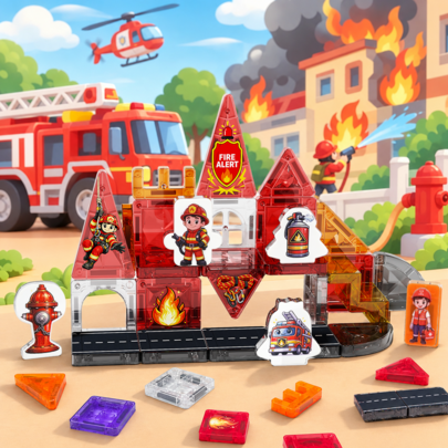 Magnetic Building Cubes Set, Firefighting Theme Creative Construction Magnetic Tiles, Magnetic Building Blocks, Parent-Child Interactive Stacking Game Toy For Boys And Girls,Preschool STEM Educational Sensory Magnet Toys,Christmas And Halloween Gifts