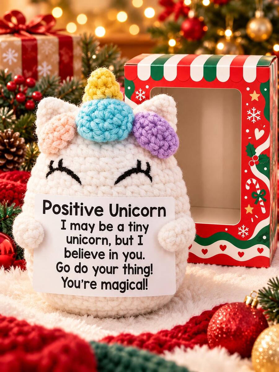 POKOJA LAND Crochet Unicorn Gift With Positive Message Card, Handmade ...