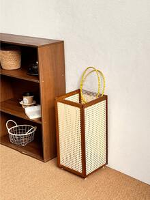 Rattan-Style Freestanding Umbrella Stand With Drip Tray, Entryway Storage Holder For Long And Folding Umbrellas - Plastic vine rain rack (brown) - View 5