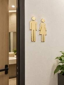2Pcs Restroom Sign Wall Stickers, Mirror Men Women Door Plaque, Wall Door Decor, Birthday Graduation Gift - 2PCS - View 2