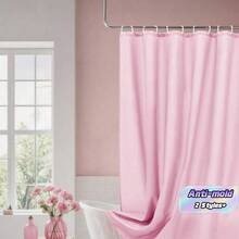 Pink Waterproof Anti Mildew Shower Curtain High Quality Machine Washable Fabric For Bathroom Balcony Separation Window Decor Modern Home Apartment Hotel Room Partition Privacy Drapes Bathroom Essentials Waterproof Curtain - Pink - View 1
