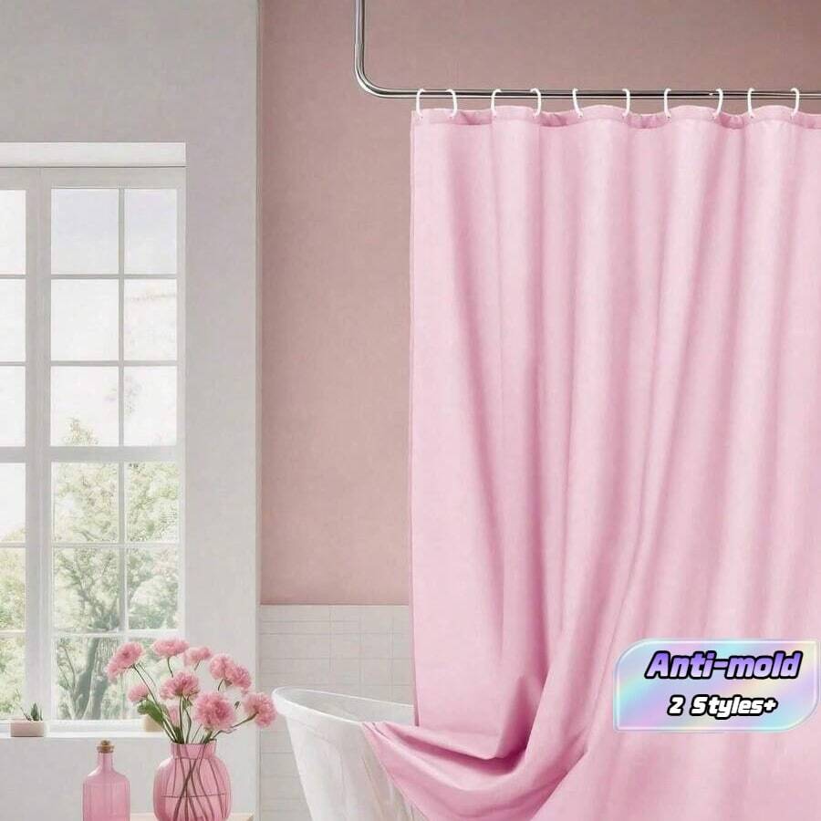 Pink Waterproof Anti Mildew Shower Curtain High Quality Machine Washable Fabric For Bathroom Balcony Separation Window Decor Modern Home Apartment Hotel Room Partition Privacy Drapes Bathroom Essentials Waterproof Curtain - Pink - View 1