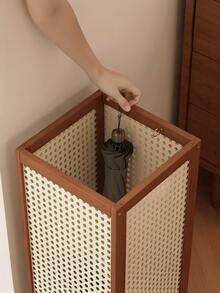 Rattan-Style Freestanding Umbrella Stand With Drip Tray, Entryway Storage Holder For Long And Folding Umbrellas - Plastic vine rain rack (brown) - View 6