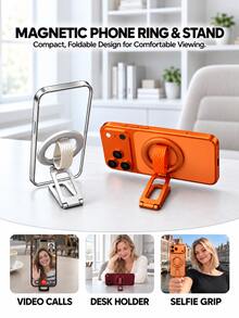 Teckwe Magnetic Phone Ring & Stand, Foldable Aluminum Alloy Phone Holder, 360° Rotation, Soft Silicone Finger Strap, Adjustable Angles For Horizontal And Vertical Viewing, Compact Desktop Support For Home, Office And Travel - A - View 10