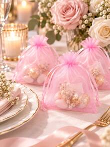 5 10 20 50 100 PCS Multi Color Gauze Bags Gift Packaging Drawstring Pouch Party Wedding Favor Jewelry Storage Bag Holiday Birthday Celebration Decor Home Supplies - Pink - View 16