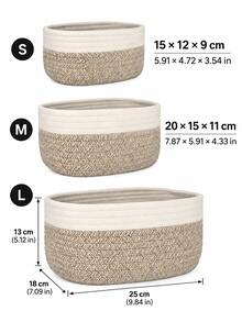 Cirelle 1pc Minimalist Woven Storage Basket, Bohemian Geometric Rattan Container, Suitable For Home And Garden Decor, Desktop Storage, Bathroom And Cosmetic Storage, Natural Wooden Plant Stand, Bohemian Rope Woven Small Item Basket - Grey - View 5