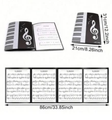 6-Page A4 Music Score Holder, 3 Fold PP Plastic Black, Piano Keyboard & Music Note Design, Waterproof Piano Score Clip, Reduce Page Turning, Ideal For Musicians Practice, Performance, Band, Music Class, Piano Accessory, Multipurpose Gift - Black - View 6