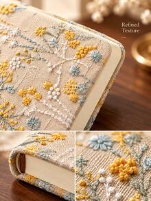Cirelle 1pc A6 Linen Embroidered Notebook, Vintage Floral Fabric Cover Journal, Thick Pocket Notepad For Travel, School, Office, Handmade Diary, Gift For Her - multicolor - View 4