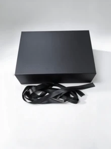 1pc Black Gift Box, 12in * 8.7in * 4.2in Rectangular Collapsible Gift Box With Lid & Magnetic Closure, For Groom Proposal, Wedding, Christmas, Halloween And Birthday Gift Packaging (Ribbon Included) - Black - View 12