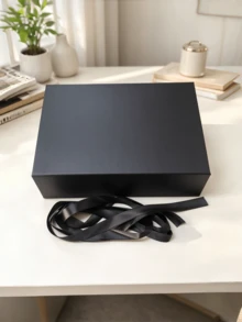 1pc Black Gift Box, 12in * 8.7in * 4.2in Rectangular Collapsible Gift Box With Lid & Magnetic Closure, For Groom Proposal, Wedding, Christmas, Halloween And Birthday Gift Packaging (Ribbon Included) - Black - View 10