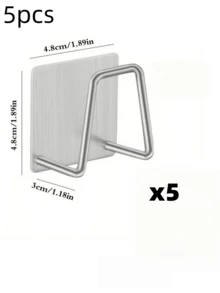 5PCS Sturdy Stainless Steel Adhesive Sponge Holder With Heavy Duty Hook Multi Functional Kitchen Bathroom Organizer Rack Waterproof Rust Resistant Durable Sink Caddy Scrubber Dishcloth Storage Home Kitchen Bathroom Daily Use Space Saving - Silver - View 9