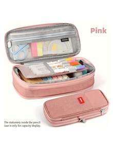 1pc Large Capacity Retractable Pencil Case Pen Bag Portable Durable Lightweight Multi-Compartment Zipper Storage Pouch For Student School Office Travel Stationery Organizer Gift - Single Piece - View 10