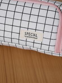1PC Large Capacity Simple Plaid Multifunctional Triangle Pencil Case Handheld Portable Student Stationery Organizer For School Travel Office Desk Home Gift - Single Piece - View 10