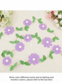 Handmade 1pc Floral Pennant Garland, Spring Flower Themed Birthday, Boho Style Pink, White, Orange, Purple Hanging Decoration, For Bedroom Decor And Photo Background - Multicolor - View 15