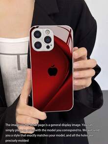 Phone Case, Phone Case With A Simple Graphic Apple Design, Gradient Curved Design, High-Definition Glass Phone Case, Drop-Resistant, Versatile - Red - View 17