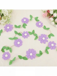 Handmade 1pc Floral Pennant Garland, Spring Flower Themed Birthday, Boho Style Pink, White, Orange, Purple Hanging Decoration, For Bedroom Decor And Photo Background - Multicolor - View 8